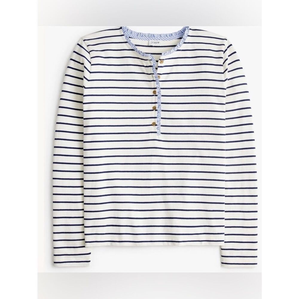 J.Crew Striped ruffle-collar henley NWT size S